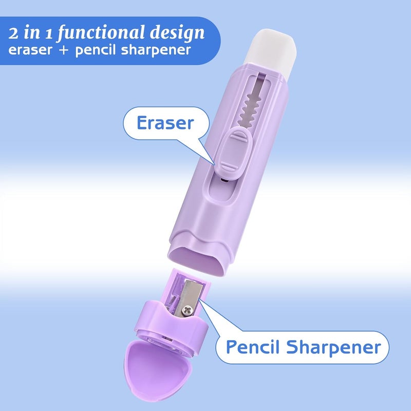 MG 4Pcs Sliding Retractable Pencil Erasers with Sharpener, Cute Pastel Colored Soft Rubber Stick Mechanical Eraser Pen, Push-Pull Large White Erasers for Art Drawing School Stationery Supplies - Image 3